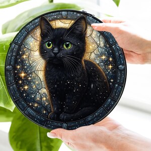 Black Cat Stained Glass Style Suncatcher, Window Hanging Cat Decor, Ornament for Cat Lovers, Gift for Cat Mom, Pet Lover Gift, Home Decor