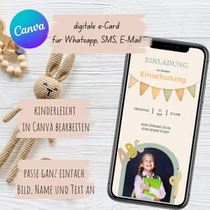 Convite digital para matrícula escolar, personalizável | Cartão eletrônico de volta às aulas, modelo Canva A4 e A5 | Download instantâneo do cartão de matrícula escolar