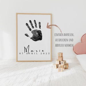 Footprint Handprint Baby Poster Personalized Picture 1st Birthday Gift for Birth, Digital for instant printing, DIY poster