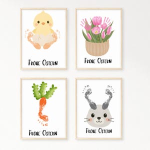 Affiche de Pâques DIY avec bébé en bas âge, cadeau de Pâques de dernière minute pour maman grand-mère grand-père, première empreinte de pied/empreinte de main de Pâques, souvenir de la première Pâques