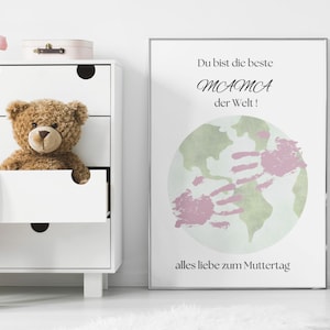 Cadeau DIY pour la fête des Mères – Carte du monde imprimable de dernière minute – Affiche d'empreintes de main ou de pied – Maman, tu es mon monde – PDF numérique