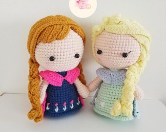 Poupées Elsa et Anna faites main, poupées amigurumi
