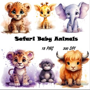 Aquarelle Safari bébé animaux PNG Kit - 15 mignons bébés animaux bébé douche Clipart pour décoration bébé anniversaire Sublimation usage commercial