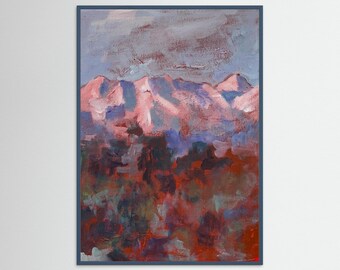 Mountain Landscape Art Print, Impressionist Snow Mountain Painting, Colourful Nature Wall Art, Contemporary Landscape Decor, Fine Art Print