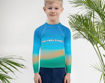 Maillot de bain anti-UV à manches longues pour enfants, haut de protection solaire UPF50, impression de plage