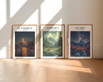 Set of 3 Posters | SJM Universe inspired | Boho Poster | DigitalDownload | Wall Art | Sarah J Maas | Terrasen Velaris Lunathion