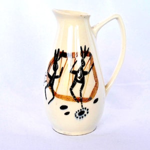 Vintage Studio Anna Vase, Hand-Painted Aboriginal Ceremony Design, 1960s Australian Pottery Jug