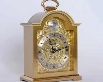 Swiza Golden Brass Mantel Table Carriage Clock: 8-day Swiss