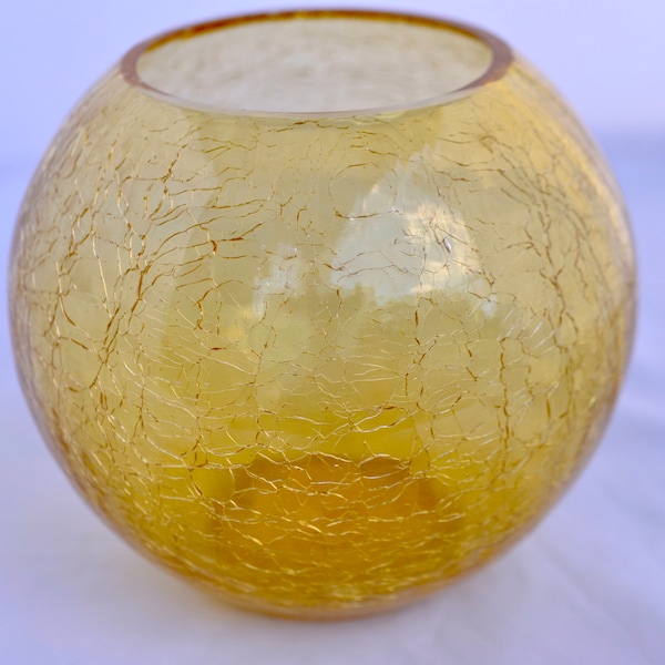 Amber round crackle glass Bowl shade Circa Mid century