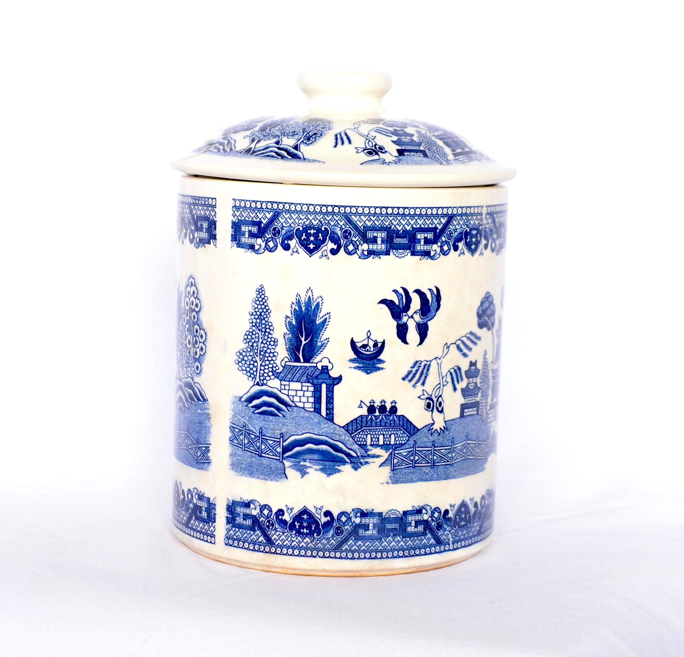 Vintage Blue Willow Biscuit Barrel - Etsy