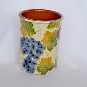 Ceramic Alfa Pottery Made in Italy, Vintage Hand Painted Utensil Crock, Ornament Table Side Decor, Home Display, Vase Utensil Holder