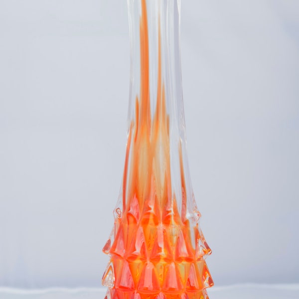 Art Glass Swung Vase, Amberina Red-Orange to Clear Hand Blown
