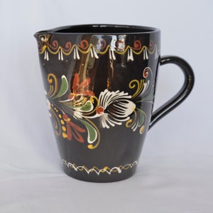 Hand Painted Made in Hungarian, Vintage Crafted Jar Ceramic Glazed Collectable Folk Embossed, Art Pottery European Hungarian Large Pitcher
