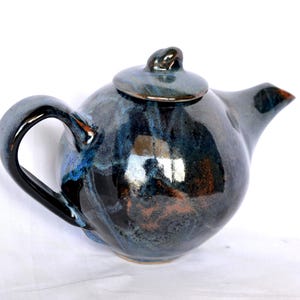 Nebula Glazed Teapot, Blue Dark Black Ceramic Kettle, Stoneware Home Decor
