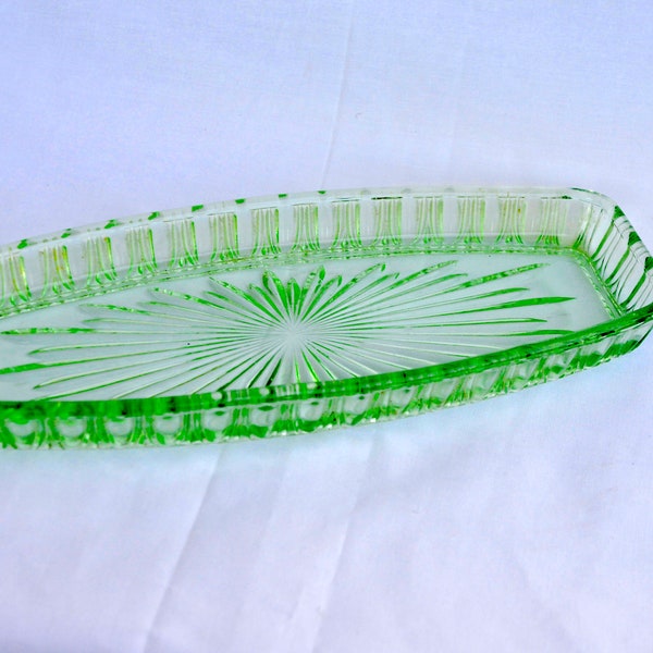 Australian Green Glass Sandwich Tray - Crown Crystal Glass Company.  Depression era glass  Circa 1930s