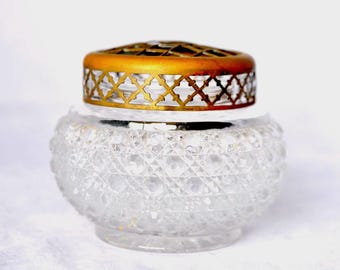 Raro vaso di vetro antico con bouquet di rana floreale in rame, anni '00-'30 in stile Art Nouveau, cristallo trasparente con diamanti trapuntati più vecchi