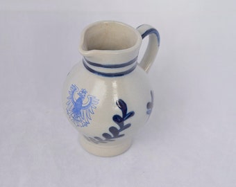 Vintage German Stoneware wine pitcher / Jug. Hand Painted designed.