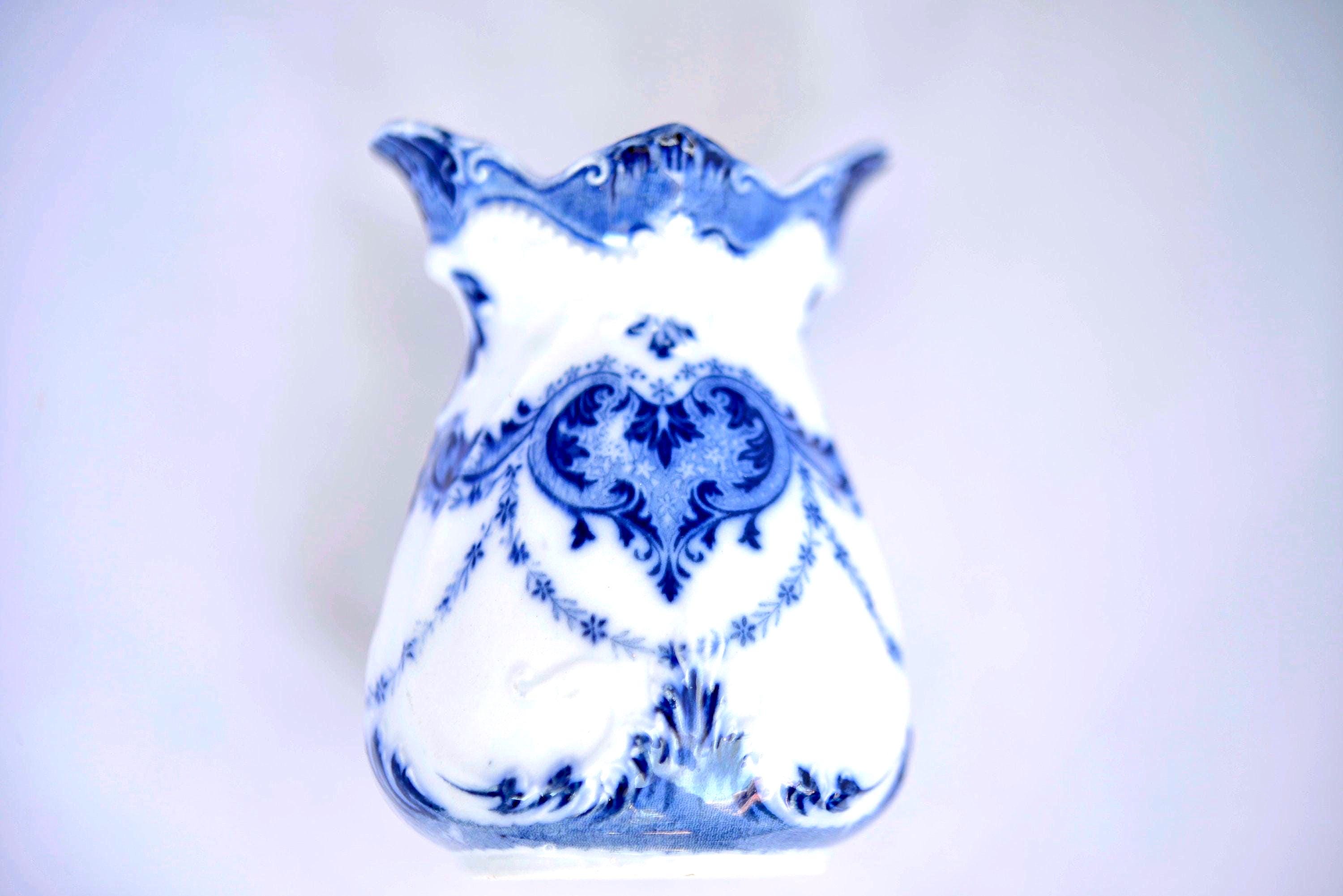 Antique Flow Blue W. H. Grindley Portman Vase, Victorian Porcelain Home Decor