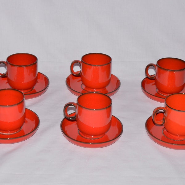 Thomas Flamfest Lot of 6 Red Espresso Cups & Saucers - Fire red tableware 'SCANDIC' by Thomas Rosenthal Group, West Germany. circa 1970s