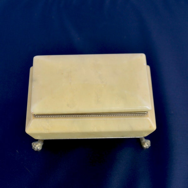 Origina Vintage Alabaster Trinket Box Hand curved in Italy signed