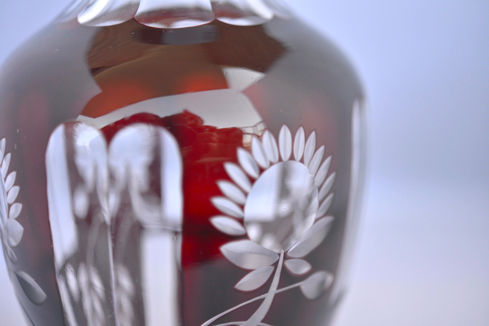 Ruby Overlay Glass Vase, Beautifully Cut Design With Ruby Overlay ...