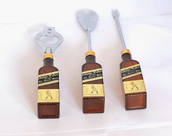 Vintage Johnnie Walker Set of Barware, Man Cave, Breweriana Whisky  Three Piece Johnnie Walker Bar Tools Opener-Olive Fork-Spoon