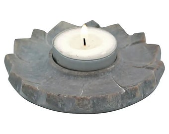 Kerzen- & Räucherstäbchenhalter "Lotus" aus Speckstein, grau