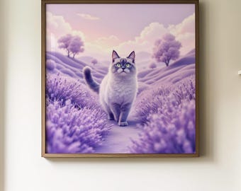 Lavender Cat Art Print: Soft Violet Poster (Digital Download)