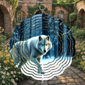 Lobo da Neve no Canadá Wilderness Wind Spinner PNG, Design de Sublimação de Wind Spinner, Modelo de Sublimação de Windspinner, Lobo Branco, Montanhas