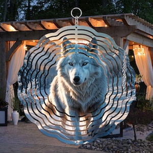 Snow Wolf in Canada Wilderness Wind Spinner PNG, Wind Spinner Sublimation Design, Windspinner Sublimation Template, White Wolf, Mountains