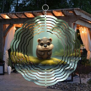 Cute Beaver in Canada Wilderness Wind Spinner PNG, Design de sublimação de Wind Spinner, Modelo de sublimação de Wind Spinner, Rio na floresta