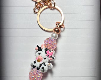Handmade Cow Keychain: Beaded Bag Charm