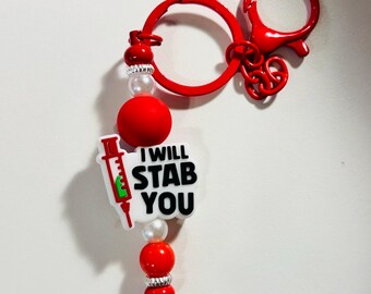 Handmade 'I Will Stab You' Keychain, Fun Bag Accessory