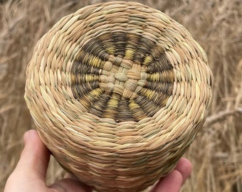 Hand made woven rush basket