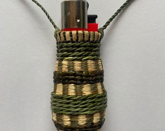 hand-woven lighter/crystal pouch necklace