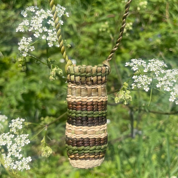 hand-woven amulet / crystal pouch necklace