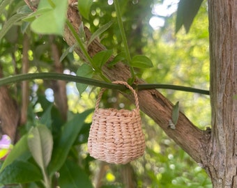 hand woven miniature raffia fairy basket