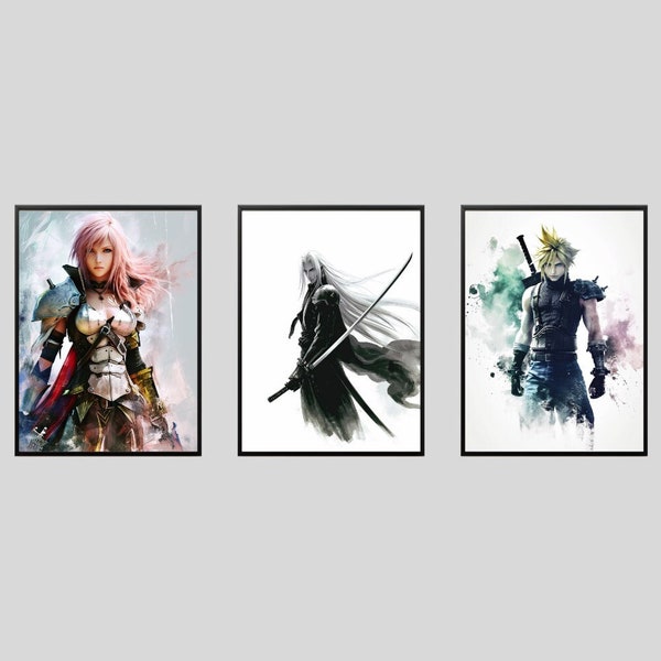 Final Fantasy Art Trio - Sephiroth, Cloud Strife, and Lightning Posters, Video Game Artwork, Set of 3 Wall Art Prints, Instant Download