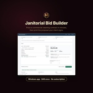 Janitorial Bid Calculator for Windows PC - Commercial Cleaning Business Software - Estimate & Proposal Maker - Offline, One Time Purchase