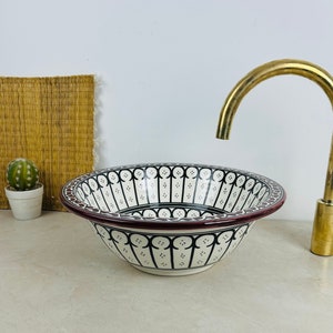 Modern Bathroom Vessel Sink Made From Ceramic -Undermount Sink-Ceramic Sink Decor Built With Mid Century Modern Flair-Moroccan Pottery