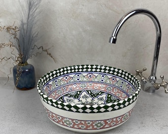 MTAREZ Artisan Ceramic Sink – Unique Handmade Pottery Bathroom Fixture-Artisanal Farmhouse London Basin-Bathroom Ceramic Sink-Moroccan Sink