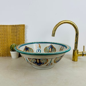 Bathroom Vessel Sink Made From Ceramic 100% Handmade Hand Painted,Ceramic Sink Decor Built With Mid Century Modern Flair