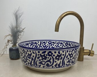 Bleu Ceramic Sink-Basin With Mid-Century Modern-Artisanal Farmhouse London Basin-Bathroom Ceramic Sink