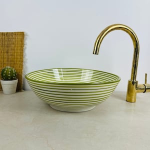 Bathroom vessel sink made from ceramic 100% handmade hand painted, ceramic sink decor built with mid century modern styling