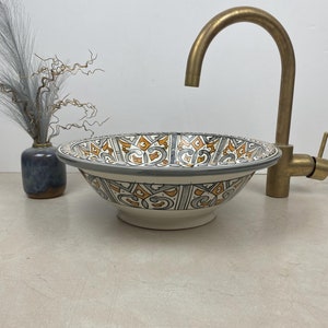Bathroom vessel sink made from ceramic 100% handmade hand painted, ceramic sink decor built with mid century modern Flair