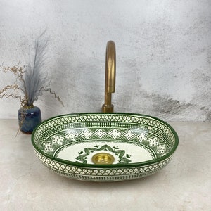 Fregadero de cerámica ovalado moderno verde – Recipiente de baño esmaltado a mano-Lavabo de cerámica ovalado personalizado – Fregadero de recipiente de baño hecho a mano-Lavabo de cerámica ovalado