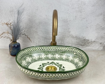 Green Modern Oval Ceramic Sink – Hand-Glazed Bathroom Vessel-Custom Oval Ceramic Sink – Handcrafted Bathroom Vessel Sink-Oval Ceramic Sink