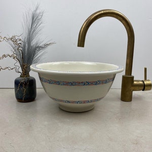 Bathroom vessel sink made from ceramic 100% handmade hand painted, ceramic sink decor built with mid century modern Flair
