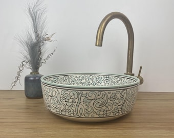 Turquoise Ceramic Sink-Basin With Mid-Century Modern-Artisanal Farmhouse London Basin-Bathroom Vanity Sink-Moroccan Decor Sink