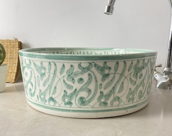 Light Green Ceramic Sink-Basin With Mid-Century Modern-Custom Ceramic Sink – Handmade Rustic Bathroom Basin-Bathroom Ceramic Sink